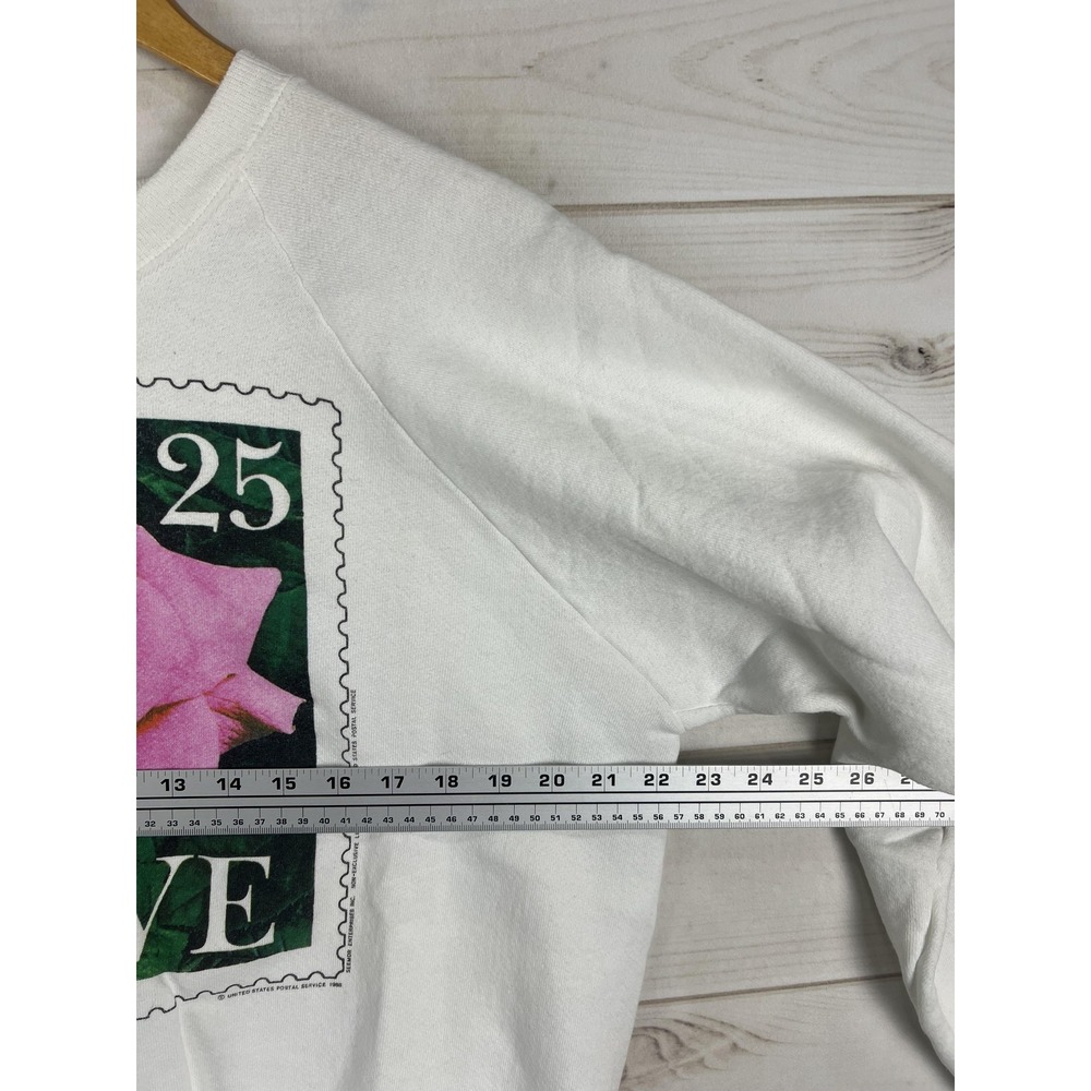 Vintage Fruit Of The Loom Sweatshirt Adult XL White Love Rose Stamp Crewneck USA - Picture 5 of 7